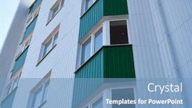  Presentation with green building - Theme consisting of facade-of-a-new-multi background and a teal colored foreground