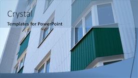  Presentation with green building - Slides enhanced with facade-of-a-new-multi background and a light blue colored foreground