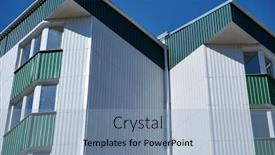  Presentation with green building - Presentation theme consisting of facade-of-a-new-multistory background and a light blue colored foreground