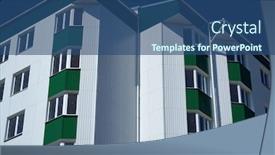  Presentation with green building - Slides enhanced with facade-of-a-new-multistory background and a ocean colored foreground