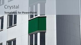  Presentation with green building - Presentation theme with facade-of-a-new-multistory background and a light gray colored foreground