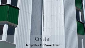  Presentation with green building - Amazing PPT theme having facade-of-a-new-multistory backdrop and a light blue colored foreground