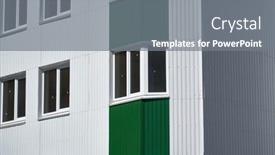  Presentation with green building - PPT theme having facade-of-a-new-multistory background and a gray colored foreground