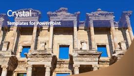  Presentation with facade - Slides with facade of ancient celsius library background and a  colored foreground