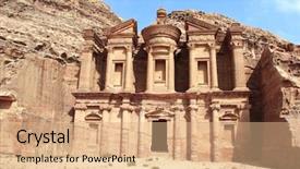  Presentation with petra jordan - Amazing PPT theme having facade of famous ancient monastery backdrop and a coral colored foreground
