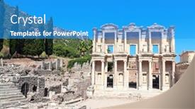  Presentation with world heritage - Slide deck consisting of facade-of-famous-celsus-library background and a teal colored foreground