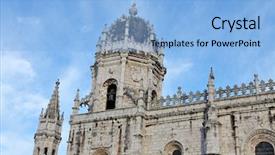  Presentation with facade - Cool new presentation theme with facade-of-jeronimos-monastery-lisbon backdrop and a light blue colored foreground