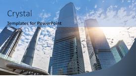  Presentation with office images - Slide set enhanced with facade of modern office building blue toned images background and a teal colored foreground