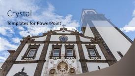 Presentation with facade - Theme with facade-of-sao-sebastiao-church background and a light blue colored foreground