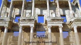  Presentation with facade - Beautiful PPT layouts featuring facade-of-the-celsus-library backdrop and a coral colored foreground