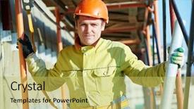  Presentation with facade - Slide deck featuring facade plasterer builder at outdoor external wall insulation with wind protection film background and a yellow colored foreground