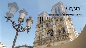  Presentation with notre dame paris france - PPT layouts featuring facade saint statues unesco world background and a light blue colored foreground