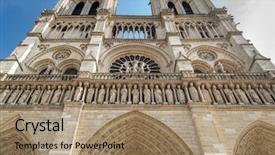  Presentation with notre dame paris france - PPT theme with facade saint statues unesco world background and a coral colored foreground