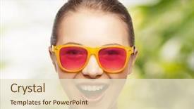  Presentation with teenage girl - Presentation enhanced with smiling face - happiness and people concept background and a lemonade colored foreground