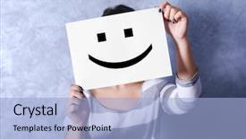  Presentation with grey strips - PPT theme enhanced with face against a grey background and a light blue colored foreground