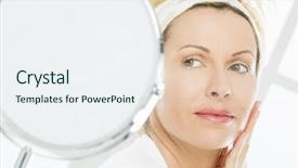  Presentation with mirror - Cool new PPT theme with face aging - forty years lady and mirror backdrop and a sky blue colored foreground