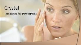  Presentation with aging - Slides featuring face aging - middle-aged blond woman putting cosmetics background and a lemonade colored foreground