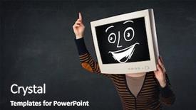  Presentation with happy sad mask face - Presentation theme featuring face and a happy cartoon background and a dark gray colored foreground