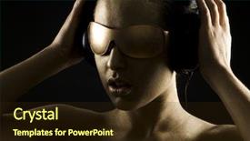  Presentation with gold - Presentation theme enhanced with face blackhair - gold painted girl wearing headphones background and a wine colored foreground