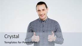  Presentation with gray - PPT layouts featuring face blackhair - smiling man in shirt which background and a light blue colored foreground