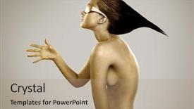  Presentation with body - Audience pleasing presentation theme consisting of face blackhair - topless gold body-painting backdrop and a coral colored foreground