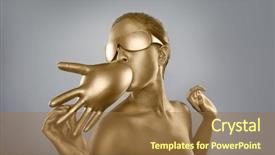  Presentation with body - Presentation featuring face blackhair - topless gold body-painting background and a coral colored foreground