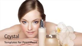 Presentation with face cream flower - Amazing theme having face cream flower - beautiful young woman and skincare backdrop and a coral colored foreground