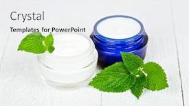  Presentation with cream - Theme featuring face-cream-in-jars background and a sky blue colored foreground