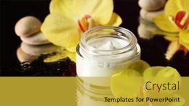  Presentation with orchid - Cool new presentation theme with face cream with orchid flowers on dark background backdrop and a yellow colored foreground
