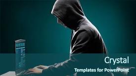  Presentation with hacker white - Amazing theme having face data thief internet fraud backdrop and a ocean colored foreground