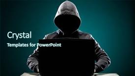  Presentation with computer hacker - Beautiful slides featuring face data thief internet fraud backdrop and a ocean colored foreground