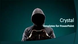  Presentation with computer hacker - Slides having face data thief internet fraud background and a ocean colored foreground