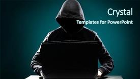  Presentation with computer hacker - Cool new slides with face data thief internet fraud backdrop and a ocean colored foreground