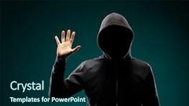  Presentation with computer hacker - Theme enhanced with face data thief internet fraud background and a ocean colored foreground