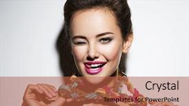  Presentation with old fashion photo album - PPT layouts with face expression - beautiful expressive woman with bright background and a red colored foreground