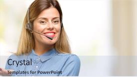  Presentation with call center software - Cool new theme with face expression - consultant of call center woman backdrop and a light blue colored foreground