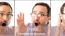  Presentation with man head in hands - Audience pleasing slides consisting of face expression - middle age handsome man closeup backdrop and a coral colored foreground