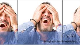  Presentation with panic - PPT theme having face expression - middle age handsome man closeup background and a teal colored foreground