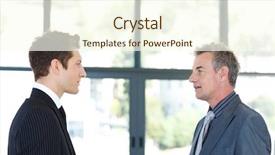  Presentation with businessmen overcome financial crisis - Beautiful slides featuring face face communication - businessmen talking to each other backdrop and a cream colored foreground