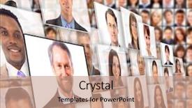  Presentation with people - Theme consisting of face face communication - many the isolated portraits background and a coral colored foreground