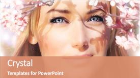  Presentation with pink beauty - PPT theme with face female enjoying cherry blossom background and a coral colored foreground