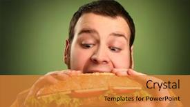  Presentation with hamburger - Colorful presentation theme enhanced with face food - funny guy eating hamburger backdrop and a gold colored foreground