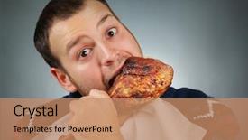  Presentation with meat - Slides featuring face food - happy young man eating meat background and a coral colored foreground