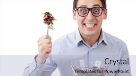  Presentation with hero man and women - Presentation design consisting of face food - man and salad background and a  colored foreground