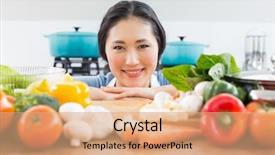  Presentation with young business woman smile show - Presentation with face food - portrait of a smiling young background and a  colored foreground