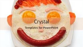  Presentation with white marble plate marble - Audience pleasing PPT layouts consisting of face food - sausage and scrambled eggs backdrop and a coral colored foreground
