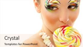 Presentation with candy - Slide deck consisting of face food - woman licks candy with beautiful background and a lemonade colored foreground