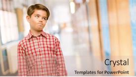  Presentation with eyes - PPT theme featuring face fooling at school corridor background and a coral colored foreground