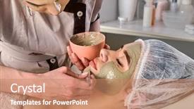  Presentation with massage therapy - Colorful PPT layouts enhanced with face girl on with therapy backdrop and a coral colored foreground