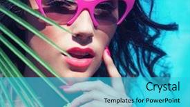  Presentation with palm tree - Cool new PPT theme with face graphic - colorful summer portrait of young backdrop and a cyan colored foreground